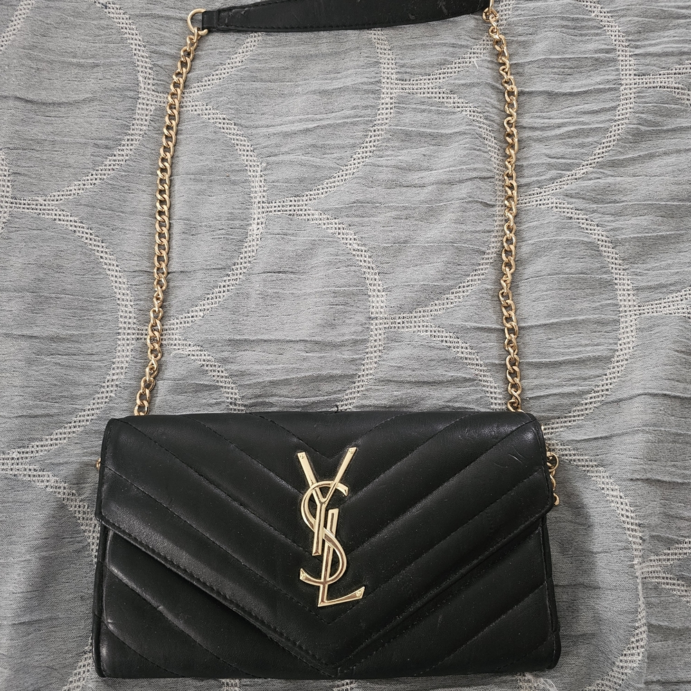 Yves Saint Laurent Quilted Black Crossbody with Gold Accents